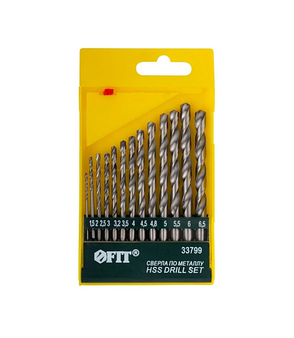 Набор сверл по металлу FIT, 1.5-6.5мм, 13 шт, сталь HSS, полированные купить в СОМ