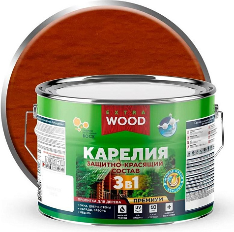 Состав защитно-красящий 3 в1 Карелия Wood Extra, груша, 9 л купить в СОМ